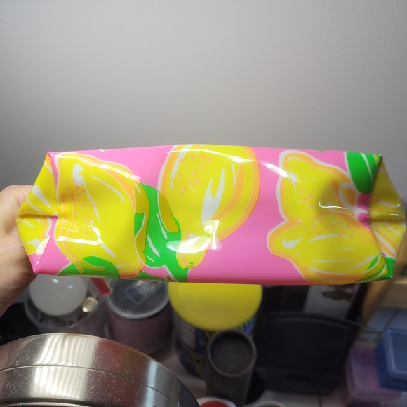 Lilly Pulitzer Pink Lemon Print Cosmetic Pouch with Gold Trim - Picture 8 of 8
